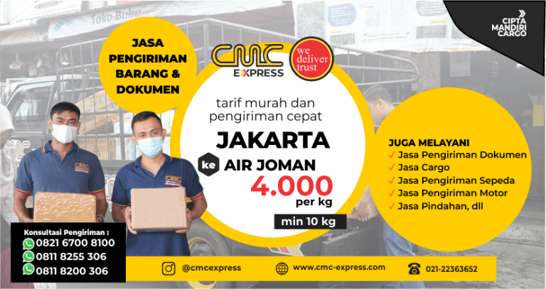 Ekspedisi Jakarta Ke Air Joman Murah Tarif Per Kg Min Kg